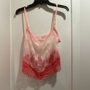 Free People Pink and Cream Lace Chemise Size M